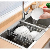 Adjustable Immersion Sink Dish Drying Rack With Stainless Steel Drain Basket - Portable And Retractable Space - Saving Fruit And Vegetable Solution - Infinite Goods Shop