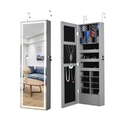 Fashion Simple Jewelry Storage Mirror Cabinet With LED Lights Can Be Hung On The Door Or Wall - Infinite Goods Shop