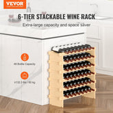 VEVOR 48 Bottle Stackable Modular Wine Rack Bamboo Wood Display Shelf 6 - Tier - Infinite Goods Shop
