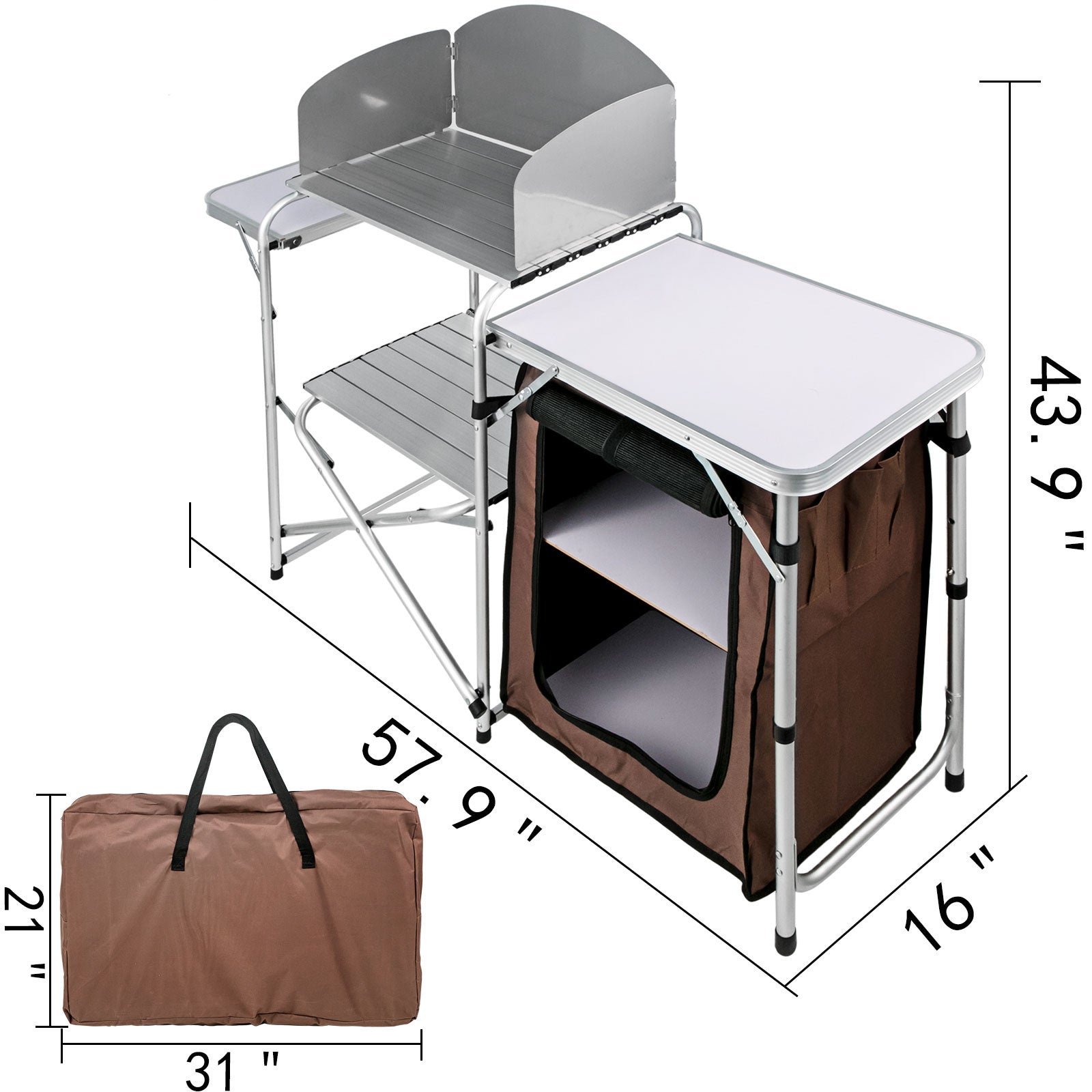 Camping Kitchen Table Picnic Cabinet Folding Cooking Storage Rack Portable Brown - Infinite Goods Shop