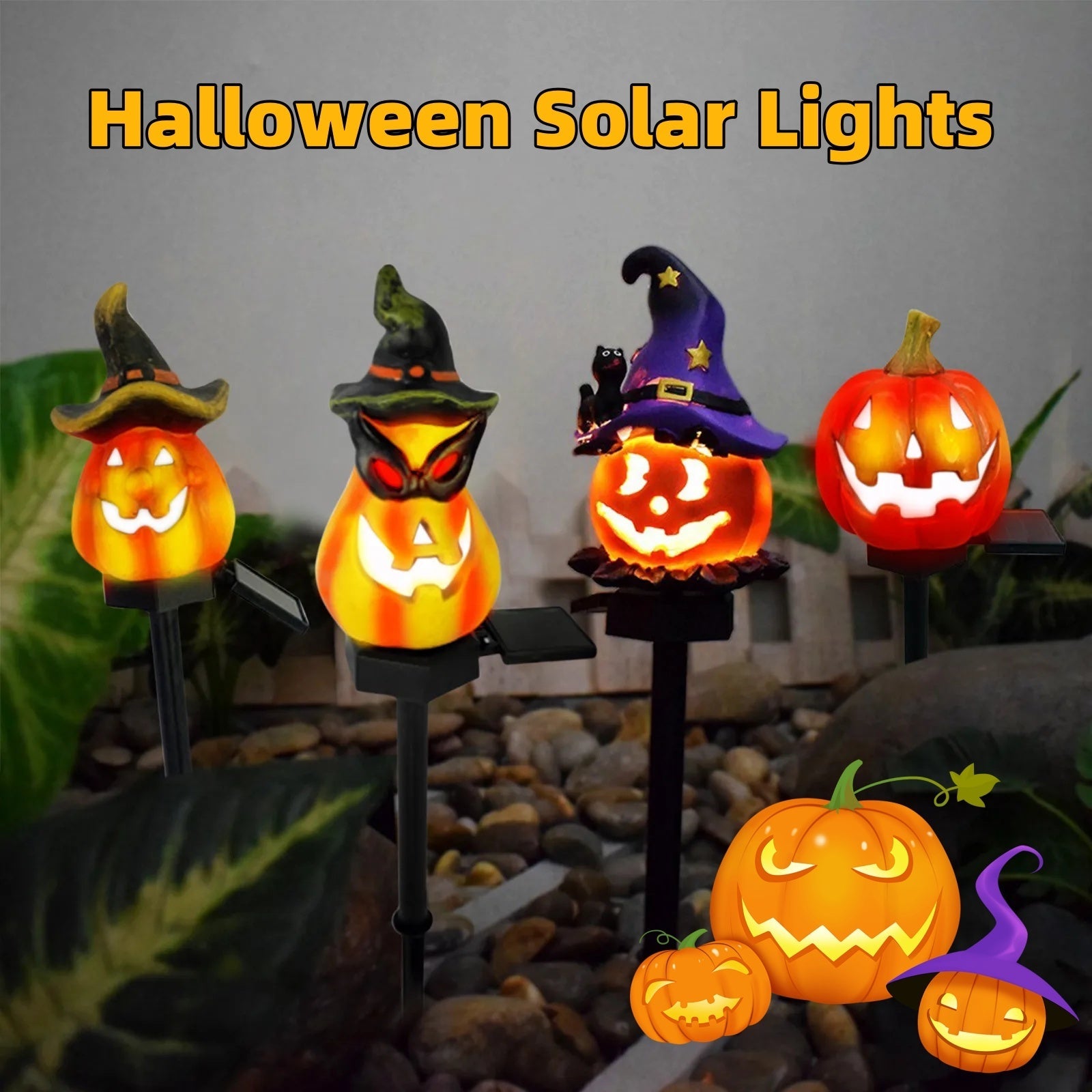 Creative Solar Outdoor Garden Halloween Pumpkin Lantern Resin Handicrafts Garden Festival Atmosphere Decorative Insert Light - Infinite Goods Shop