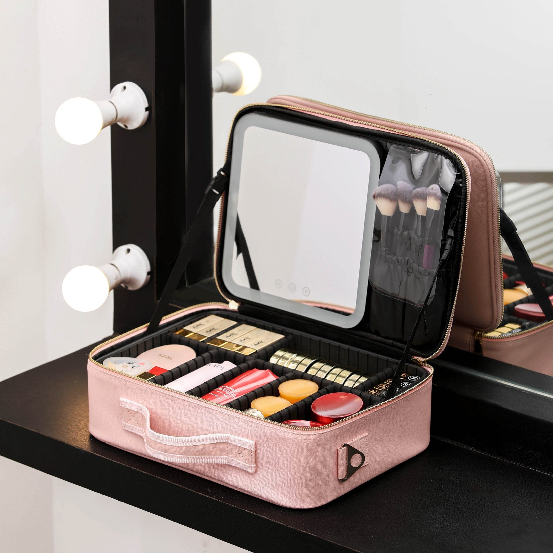 Portable LED Makeup Storage Bag With Mirror - Infinite Goods Shop