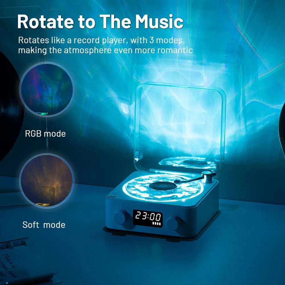 Retro Turntable Speaker Wireless Bluetooth - compatible 5.0 Vinyl Record Player Stereo Sound With White Noise RGB Projection Lamp Effect - Infinite Goods Shop
