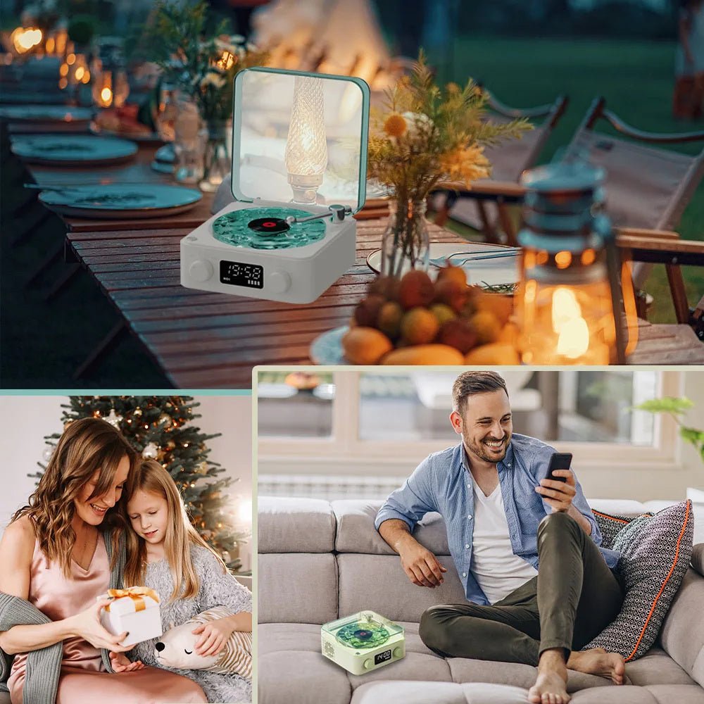 Retro Turntable Speaker Wireless Bluetooth - compatible 5.0 Vinyl Record Player Stereo Sound With White Noise RGB Projection Lamp Effect - Infinite Goods Shop